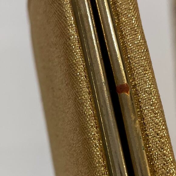 Vintage Gold Metallic Clutch with Chain/Handle, Evening Bag, Glam, Glitter - Picture 9 of 10